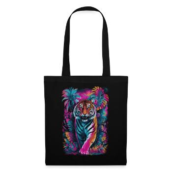 Tigre psychédélique dans un design de jungle vibrant - Sac en tissu - noir - Devant