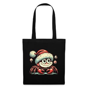 Weihnachtliche Krabbe Mit Mütze - Stoffbeutel - Schwarz - Vorne