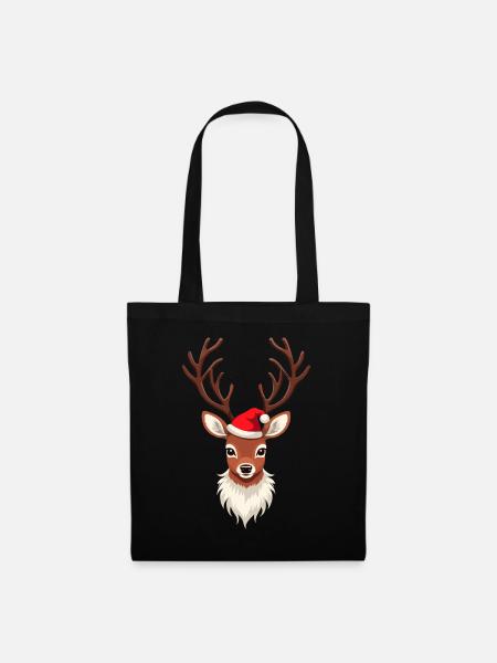 Weihnachtliches Rentier mit roter Mütze - Stoffbeutel - Schwarz