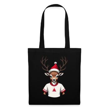 Renne de Noël avec chapeau de Père Noël - Sac en tissu - noir - Devant