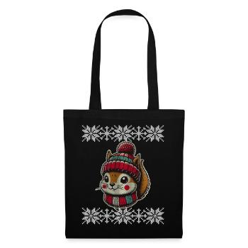 Niedliches Strickmuster Eichhörnchen Winter - Stoffbeutel - Schwarz - Vorne