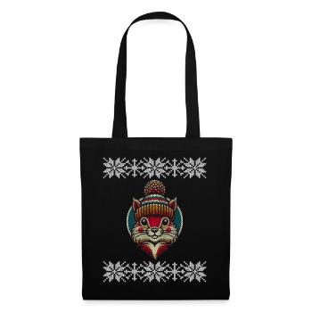 Écureuil de style tricot d’hiver avec chapeau - Sac en tissu - noir - Devant