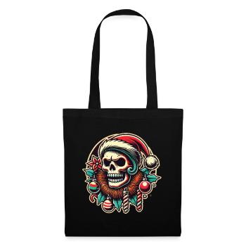 Weihnachtlicher Totenkopf Mit Santa Hut - Stoffbeutel - Schwarz - Vorne