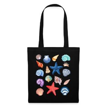 Sea Shell T-Shirt – farbenfrohes hawaiianisches Muster - Stoffbeutel - Schwarz - Vorne