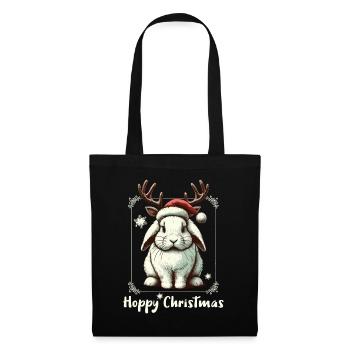 Hoppy Christmas Lustiges Rentier Kaninchen - Stoffbeutel - Schwarz - Vorne