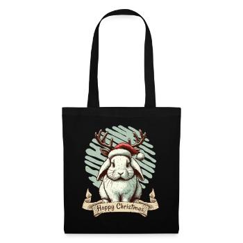Lapin mignon de Noël houblonné avec des bois - Sac en tissu - noir - Devant