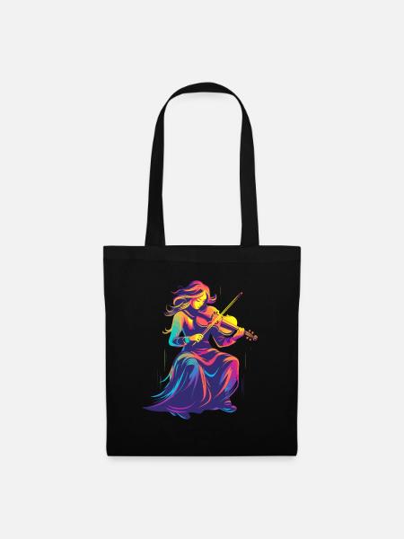 Geigenmädchen Retrowave - Stoffbeutel - Schwarz