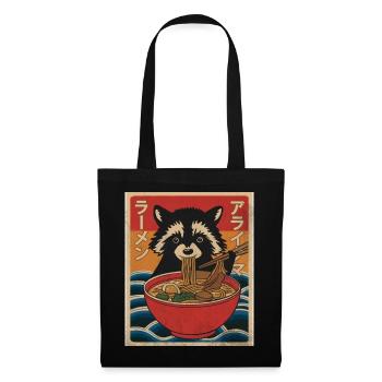 Kawaii Raccoon Ramen Funny Japanese Anime - Tote Bag - black - Front