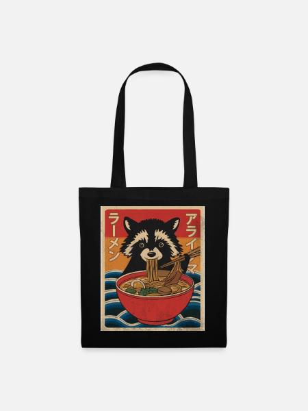 Kawaii Raccoon Ramen Funny Japanese Anime - Tote Bag - black