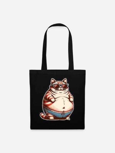 Dicke Katze - Stoffbeutel - Schwarz