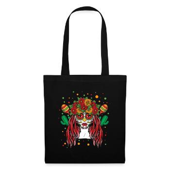 Colorful Catrina Mask with Flower Wreath - Tote Bag - black - Front