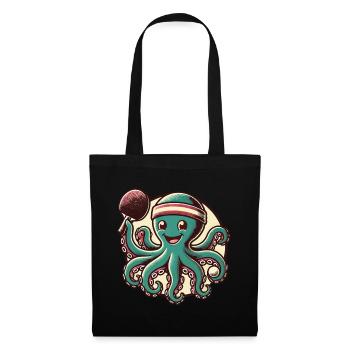 Lustiger Oktopus Tischtennis Cartoon Retro - Stoffbeutel - Schwarz - Vorne