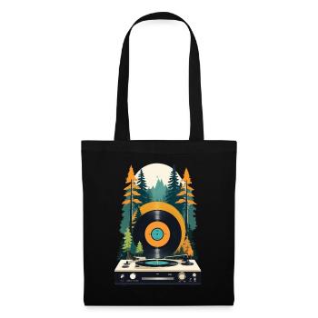 Retro Musik Szene Plattenspieler Wald Design - Stoffbeutel - Schwarz - Vorne
