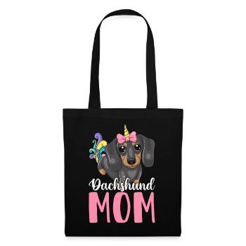 Dackel-Mama Hundemama Grafikdesign für - Stoffbeutel - Schwarz - Vorne