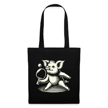 Funny cute pig playing table tennis - Tote Bag - black - Front