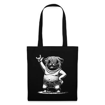Funny Retro Rock Music Festival Pug Design - Tote Bag - black - Front