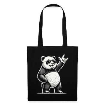 Panda de musique rock rétro avec un geste cool - Sac en tissu - noir - Devant