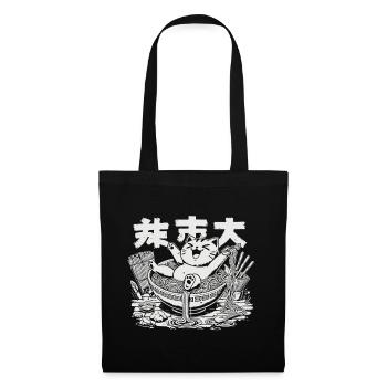 Kawaii Katzen Ramen Nudeln Japanische Streetwear - Stoffbeutel - Schwarz - Vorne