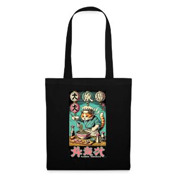 Ramen Chef Cat Kawaii Retro Japan Ukiyo-E - Tote Bag - black - Front