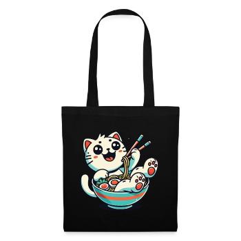 Kawaii Ramen Cat Streetwear Japanese Noodles - Tote Bag - black - Front