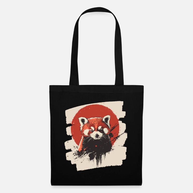 Roter Panda Retro - Stoffbeutel - Schwarz
