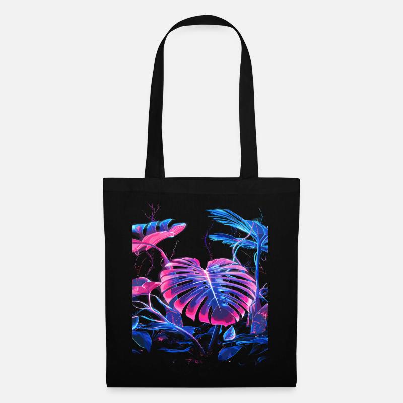 Neon Monstera Pflanze - Stoffbeutel - Schwarz