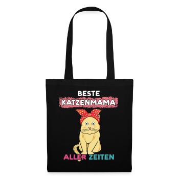 Beste Katzenmama Aller Zeiten Mit Niedlicher Katze - Stoffbeutel - Schwarz - Vorne