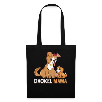 Süße Dackel Mama mit Welpe Illustration - Stoffbeutel - Schwarz - Vorne