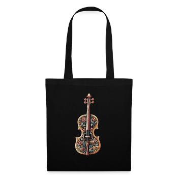 Kunstvolle Violine mit Blumenmuster - Stoffbeutel - Schwarz - Vorne
