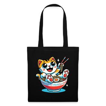 Kawaii Cat With Ramen Noodles Bowl Anime Style - Tote Bag - black - Front