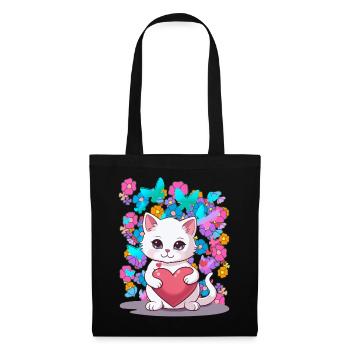 Cat Spring Flowers Heart Kids Baby Kitten - Tote Bag - black - Front