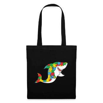 Autismus Bunter Hai Puzzle Design - Stoffbeutel - Schwarz - Vorne