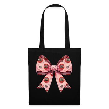 Coquette Bogen Daruma Puppe Japan Muster Rosa Band - Stoffbeutel - Schwarz - Vorne