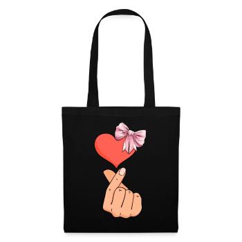 Coquette noeud Saranghae Kpop doigt coeur rose - Sac en tissu - noir - Devant