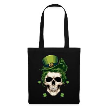 Crâne avec chapeau vert pour la Saint-Patrick - Sac en tissu - noir - Devant