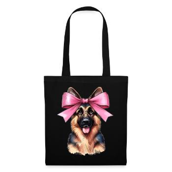 Coquette noeud berger allemand maman ruban rose - Sac en tissu - noir - Devant