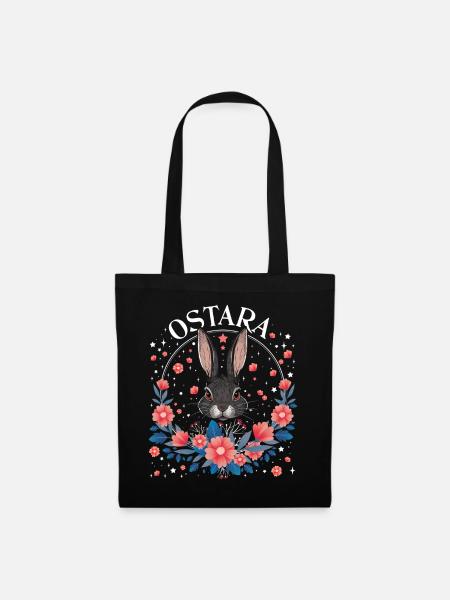 Ostara Hase Mit Blütenkranz Und Sternen - Stoffbeutel - Schwarz