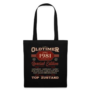 44. Geburtstag Oldtimer März Jahrgang 1981 - Stoffbeutel - Schwarz - Vorne