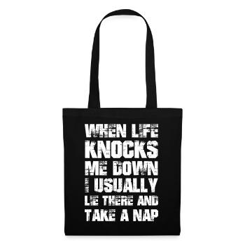 quand la vie me renverse, j’ai l’habitude de m’allonger, de faire une sieste - Sac en tissu - noir - Devant