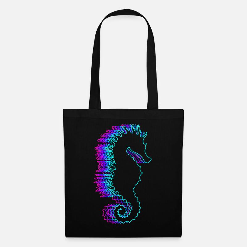 Retro Seepferdchen Seefisch Vaporwave - Stoffbeutel - Schwarz
