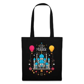 Eid Mubarak Feierliche Moschee und Heißluftballons - Stoffbeutel - Schwarz - Vorne