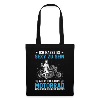 Ich bin ein Sexy Motorradfahrer, Geschenkidee - Stoffbeutel - Schwarz - Vorne