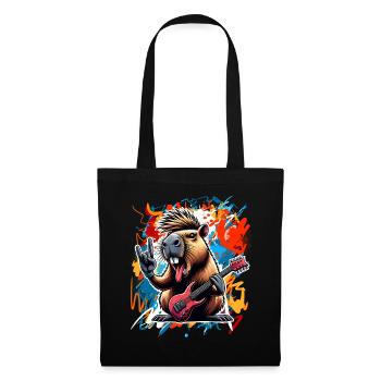 Capybara Rock and Roll Guitariste Guitare électrique - Sac en tissu - noir - Devant