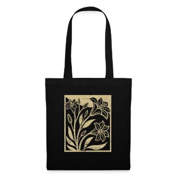 Lilies - Woodcut - Spring - Summer - Saying - Tote Bag - black - Front