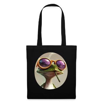 Cartoon‑Frosch kifft: Psychedelischer Quak - Stoffbeutel - Schwarz - Vorne