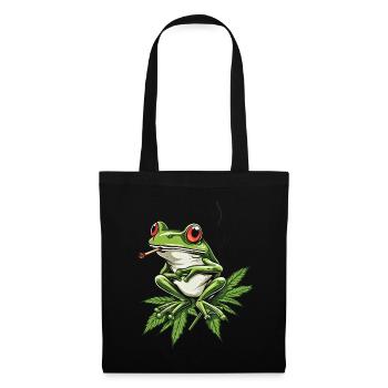 Frosch auf Cannabisblatt mit Joint - Weed Frosch - Stoffbeutel - Schwarz - Vorne