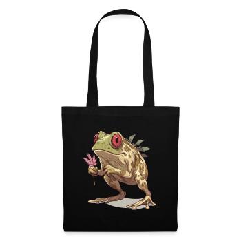 Grenouille avec un œil rouge et une feuille de cannabis - Sac en tissu - noir - Devant