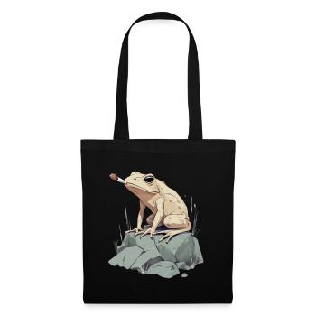 Frog with cigarette on stone - Weed Frog - Tote Bag - black - Front