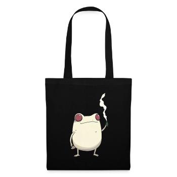Frosch mit rotem Auge und Cannabisblüte - Stoffbeutel - Schwarz - Vorne