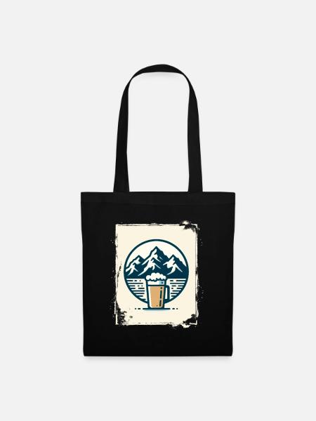 Bergsee mit Berghütte und Kaffee - Stoffbeutel - Schwarz